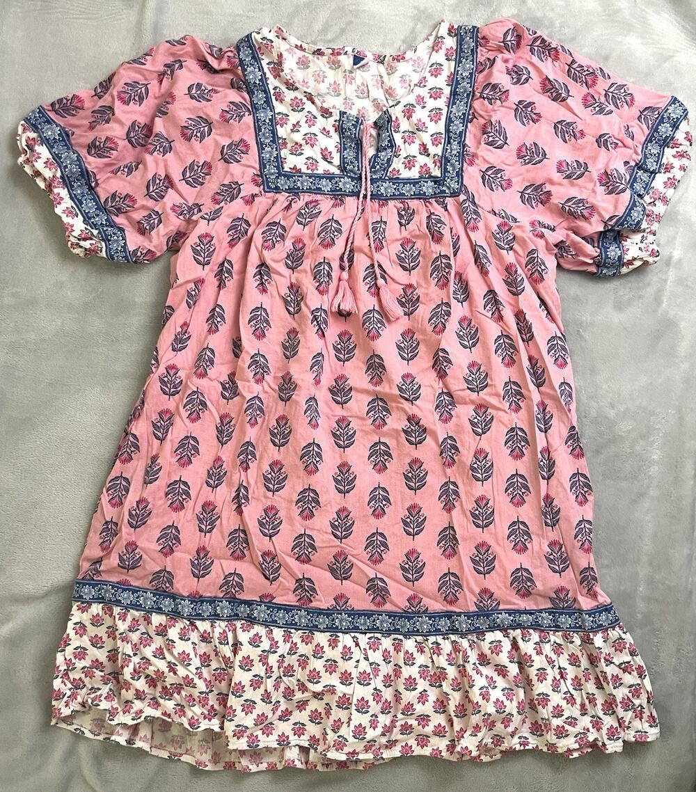 Old Navy Sz L Floral Peasant Dress Boho Shift Pockets Summer Lined Cottagecore